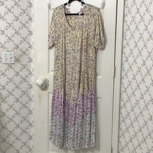 PLUS size A8 aka 1X Allison Woods beige maxi dress w/ delicate flower print.